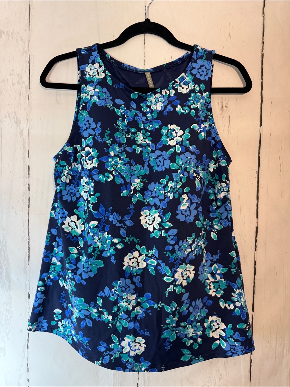 Lands' End Navy Blue Floral Sleeveless Swimsuit Tank